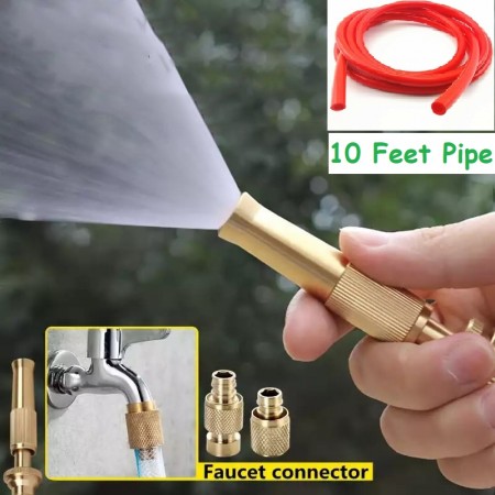 (১০ ফিট কমলা পাইপ সহ) Water Gun Spray Nozzle High Pressure Quick Connector