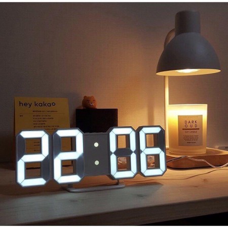 3D Digital Wall Clock LED Table Clock (White Color)