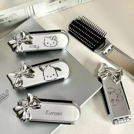 Travel Folding Cute Mirror Hair Brush - 1pc