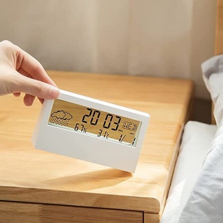 Transparent Electronic Alarm Clock Calendar Weather Temperature And Humidity Display LED Desk Clock