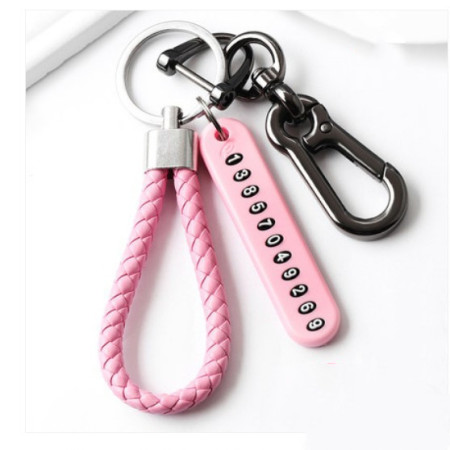 2pcs Anti-lost keychain with Mobile Number (Pink)